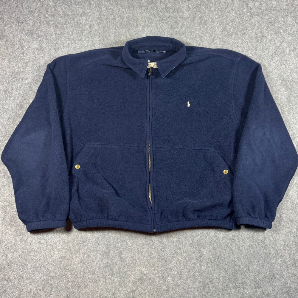 Polo Ralph Lauren Jacket Mens XL Navy Blue Fleece Full Zip Made In USA Vintage